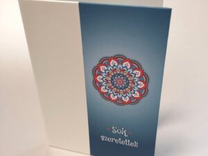 Fényképtartó leporelló "Sok szeretettel" (fehér-kék mandalás, álló)